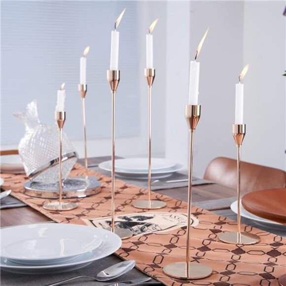 Gold Taper Candle Holders Set of 6,Metal Candlestick Holders for Table or Mantel - Picture 2 of 7